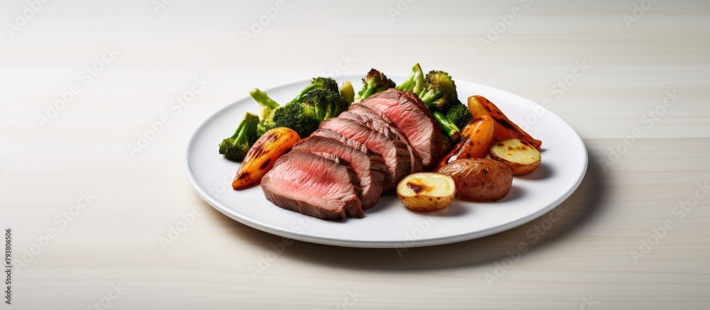 Plate of assorted food with meat and vegetables Plate of assorted food with meat and vegetables