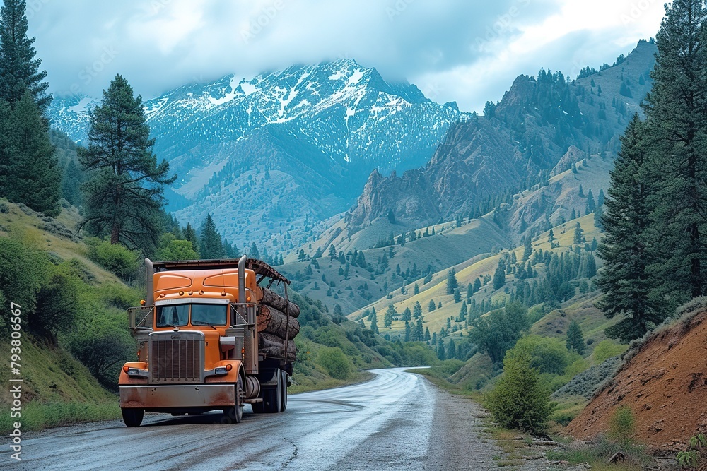 Truck Driver's Roadside Scenery A trucker enjoying the scenic beauty during a drive through picturesque landscapes Truck Driver's Roadside Scenery A trucker enjoying the scenic beauty during a drive through picturesque landscapes