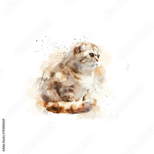 Impressionistic Watercolor Painting of a Cat. Vector illustration design.