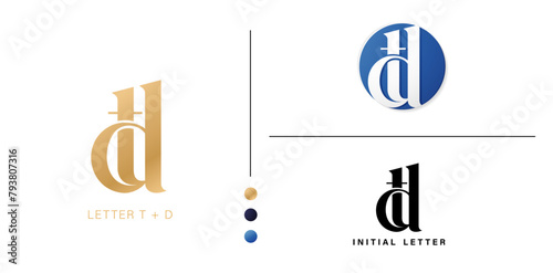 TD or DT initial letters monogram logo isolated white background for business card element, branding company identity, advertisement materials golden foil, collages prins, ads campaign, wedding invite photo