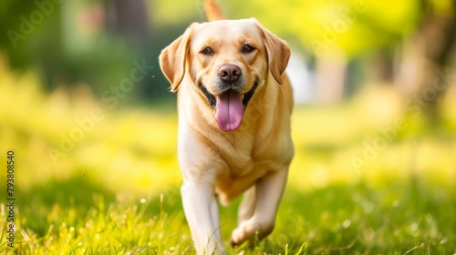 The playful Labrador retriever bounds through sun-kissed meadows, tongue lolling in pure joy. With each exuberant leap, it embodies loyalty and companionship, a faithful friend of the human heart.