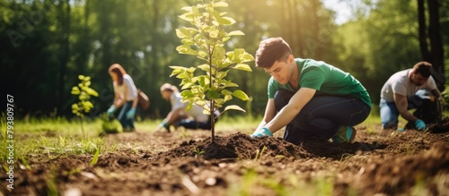 A group planting tree dirt photo