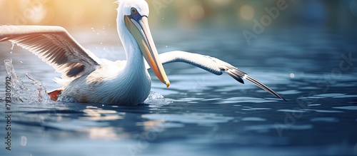 A white heron with a slender beak in the water photo