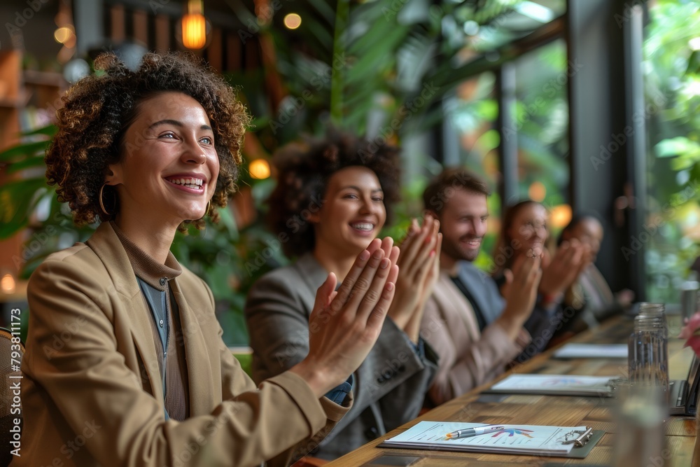 Fototapeta premium Multinational business professionals celebrating success with applause