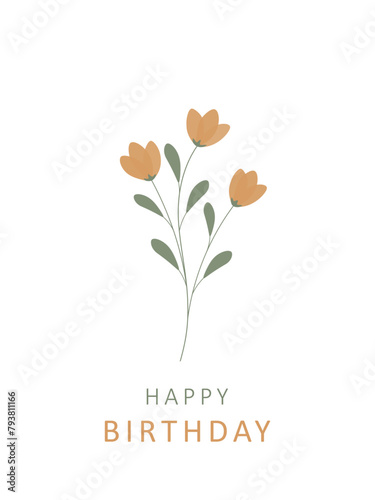 Happy birthday card flowers on white background
