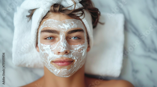 Man With Towel on Head and Facial Mask