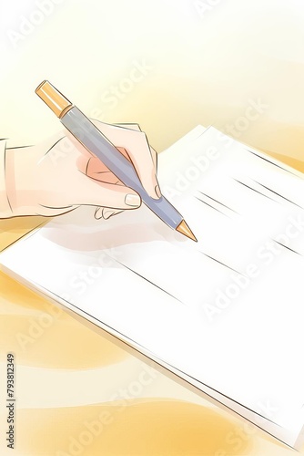 A person writing on a piece of paper with a pencil photo