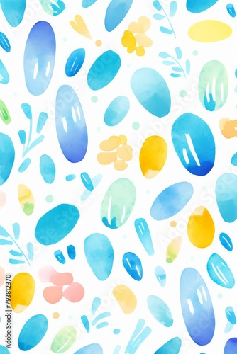 A seamless watercolor pattern with pastel colored blobs and leaves.