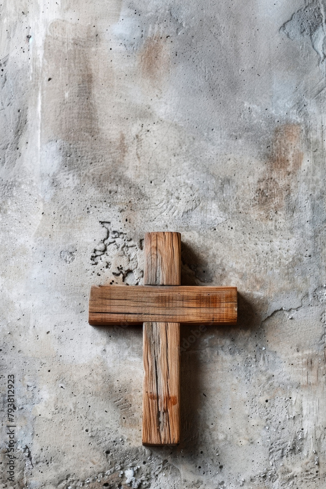 a wooden cross, on a concrete background.