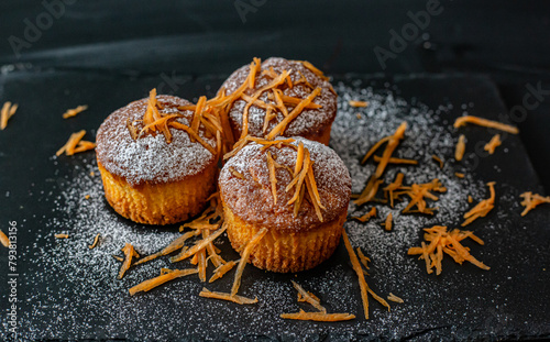 Carrot  muffins on dark background.Healthy carrot cake muffins