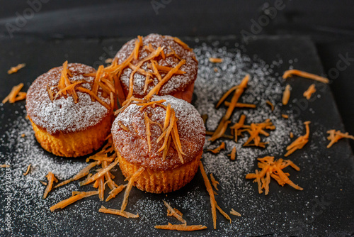 Carrot  muffins on dark background.Healthy carrot cake muffins