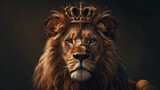 A lion crowned with a regal tiara, ruling the animal kingdom , hyper realistic, low noise, low texture