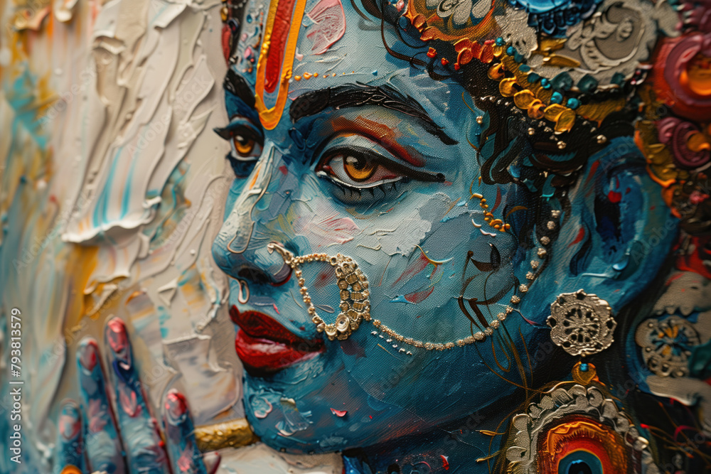 Fototapeta premium Painting of Krishna, Generative AI