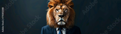 A lion in a business suit  commanding the corporate jungle   hyper realistic  low noise  low texture