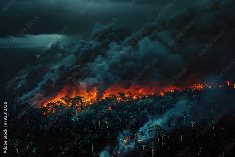 Aerial View of Burning Rainforest at Night An Epic Cinematic Masterpiece in Photography