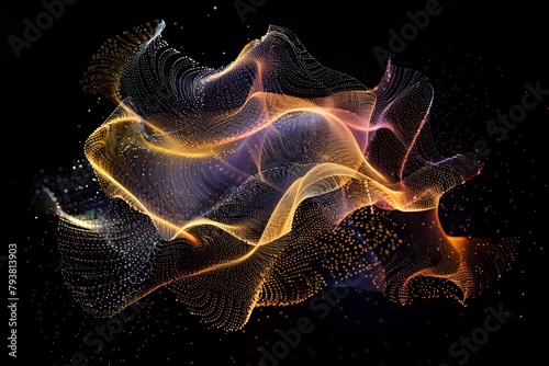Abstract Organic Form of Colorful Dots in Dynamic Cloud like Motion against Black Background