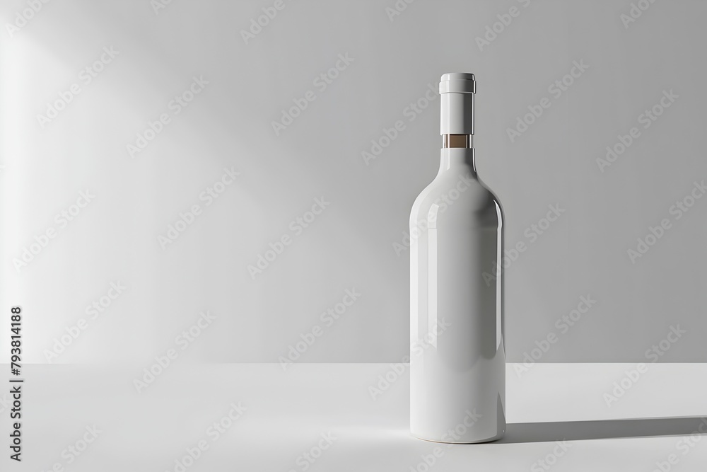 Minimalist 3D Bottle with Long Shadow on Pristine White Background Minimalist 3D Bottle with Long Shadow on Pristine White Background