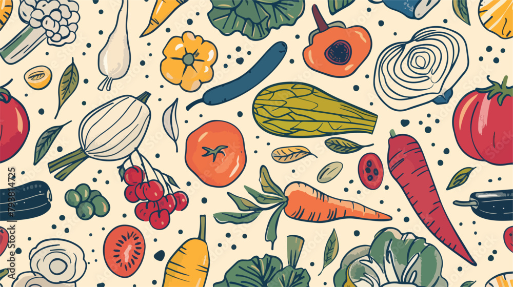 Food vector set of Flat hand drawn vegetables background