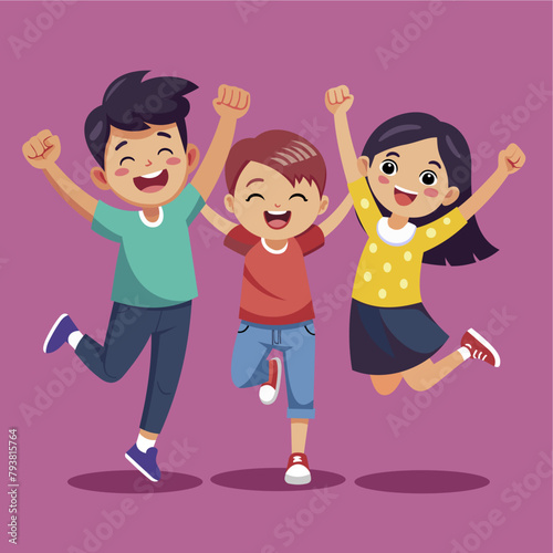 Three kid jump happy vector illustration