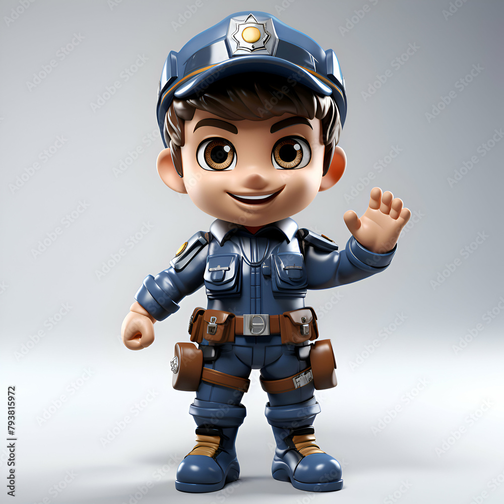 3D Render of a Little Boy Policeman with Cop's Costume