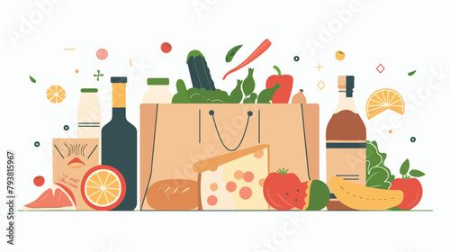 Fresh Food in a paper bag  vector illustration 