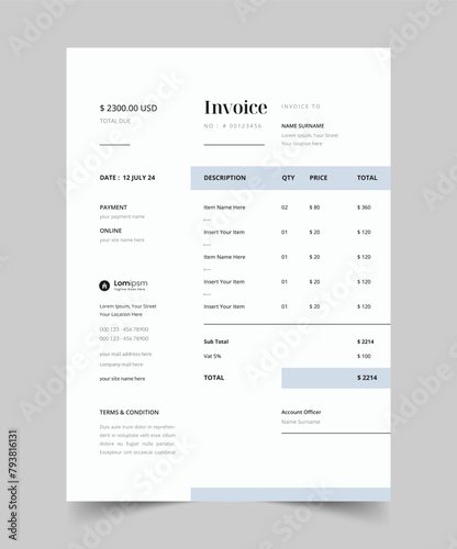 Elegant Invoice Template Design Vector (ID: 793816131)