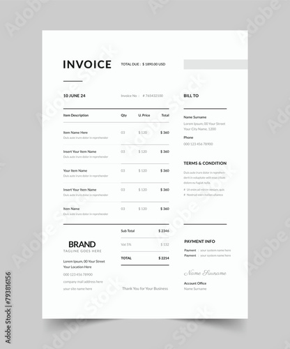 Elegant Invoice Template Design Vector (ID: 793816156)
