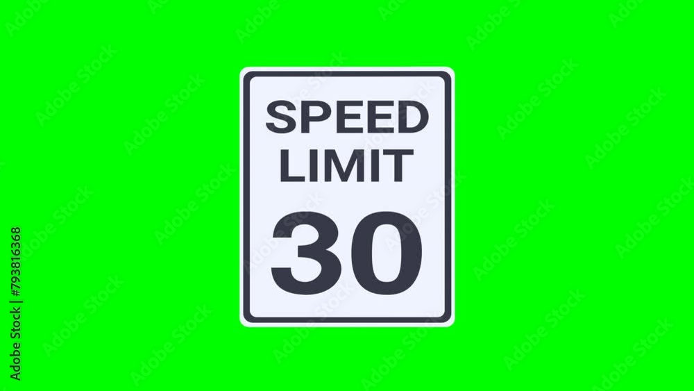 Appearance of a rectangular black and white 30 mph speed limit road sign from the USA on a green background, transparent background with alpha channel in flat design style Appearance of a rectangular black and white 30 mph speed limit road sign from the USA on a green background, transparent background with alpha channel in flat design style