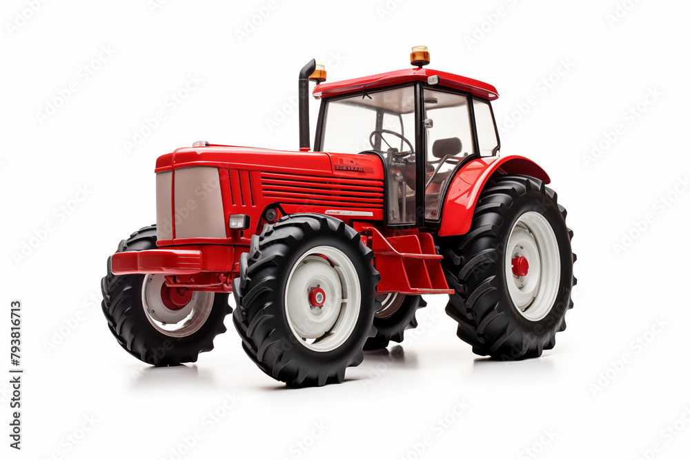 Agricultural red tractor on white background. Topics related to agriculture. Topics related to the agricultural world. Image for graphic designer. Agricultural job offer. Organic farming. Agricultural red tractor on white background. Topics related to agriculture. Topics related to the agricultural world. Image for graphic designer. Agricultural job offer. Organic farming.