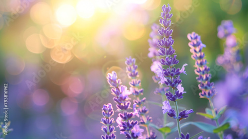 Closeup of purple Lavender flower on blurred gereen background