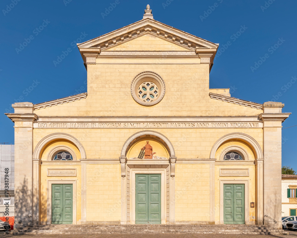 The ancient church of San Lorenzo in the historic center of Fauglia, Pisa, Italy 