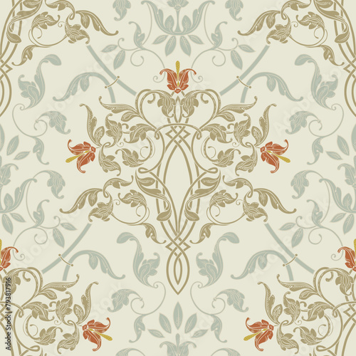 Ornamental leafy pattern. Retro Light background.