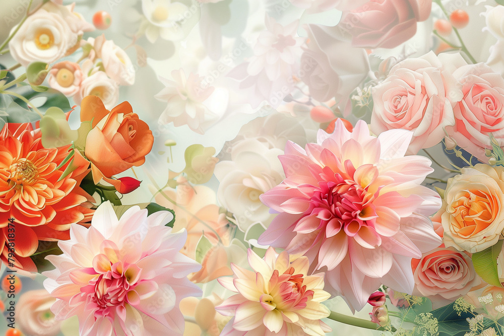 summer Background watercolor arrangements with Beautiful flowers.