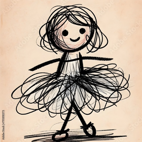 childlike drawing of a balerina scribble scribbly illustration generative ai photo