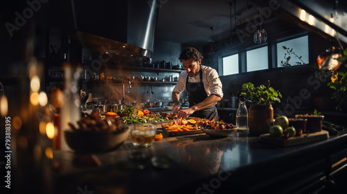 Young amateur cook prepares a meal in a home kitchen, variety of fresh ingredients are spread out, home-cooked meal in the making. The atmosphere is cozy and inviting with a rustic charm