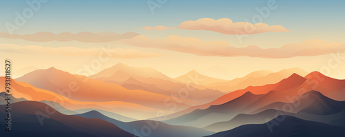 Abstract landscape with mountains and hills, panoramic view, generated ai