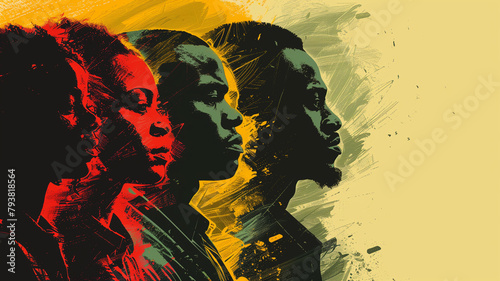 Juneteenth Freedom Day Abstract silhouettes of african american men and women. Celebrate freedom from slavery