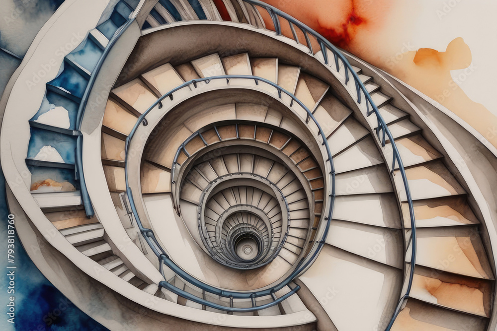 Fototapeta premium Wooden spiral staircase vintage and architecture. Chic swirl staircase spiral.