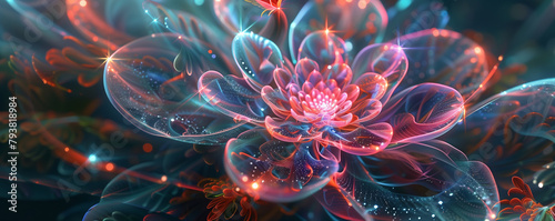 Vibrant digital flowers with glowing lights