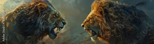 Lions engaged in a titanic duel , hyper realistic, low noise, low texture