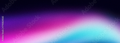 Abstract blue purple pink color wave on black background, grainy noisy banner backdrop design photo