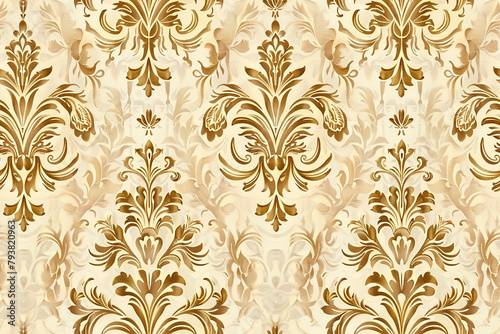 Elegant damask wallpaper design in golden and cream hues