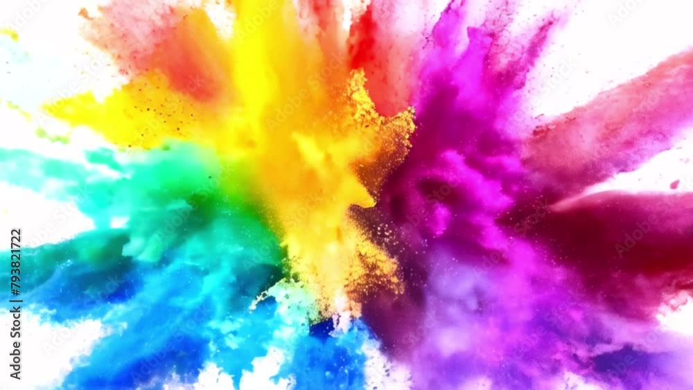 Dynamic explosion of rainbow-colored dust. Explosive burst of colored ...