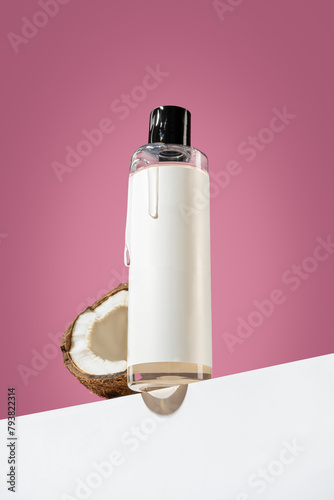 Packaging for cosmetics pump bottles without logo and label. coconut-scented shampoo Bottle