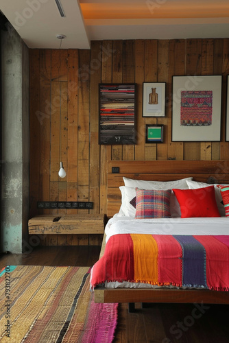modern contemporary bedroom interiorwooden with frame photo artwork 