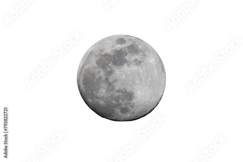 Obraz na płótnie Photograph of the full moon in which you can see the craters and asteroid impacts. The photo was taken with a telescope and a camera.Transparent background w salonie