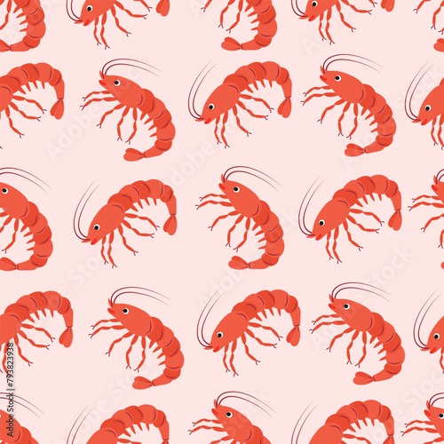 Shrimp pattern seamless marine, great design for any purposes.Sea animal style. Colorful pattern for fabric and paper, invitations, cards. Doodle vector illustration. © Liliy