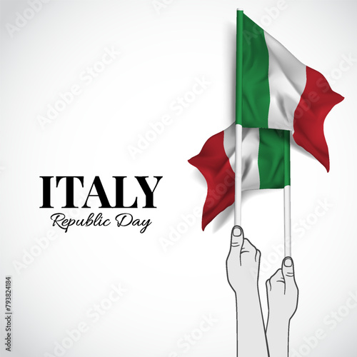 Republic Day Italy. Hands with flags. Vector Illustration.
