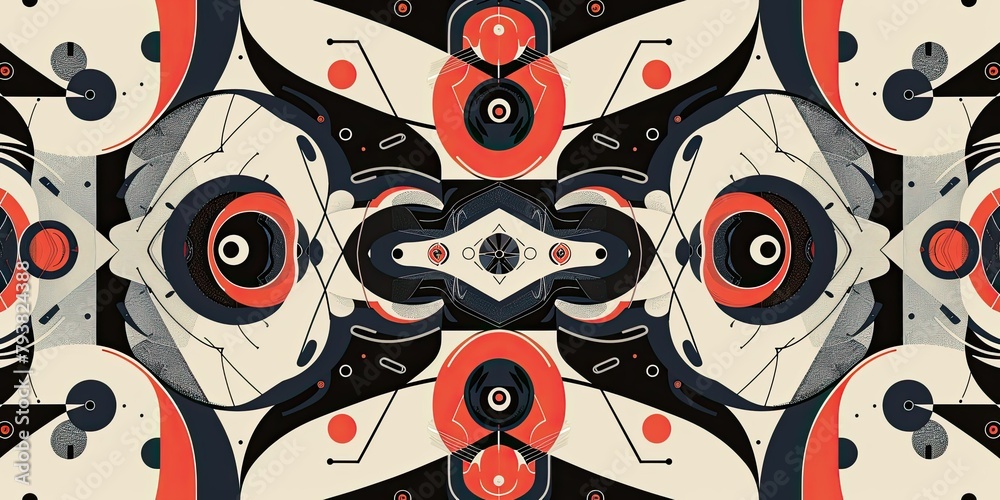 the concept of symmetry and asymmetry in an abstract pattern, balancing precise mirrored elements with unexpected deviations to create visual intrigue illustration - obrazy, fototapety, plakaty 