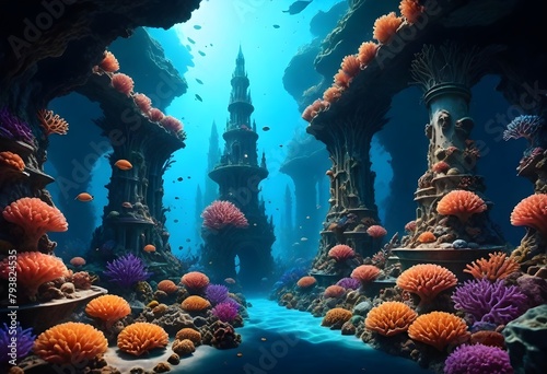 Fantasy a hyperrealistic 8k underwater coral city  (8) photo